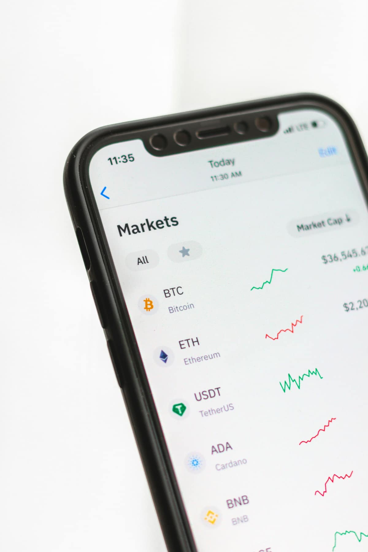 Cryptokoersen en tokens in een handelsapp