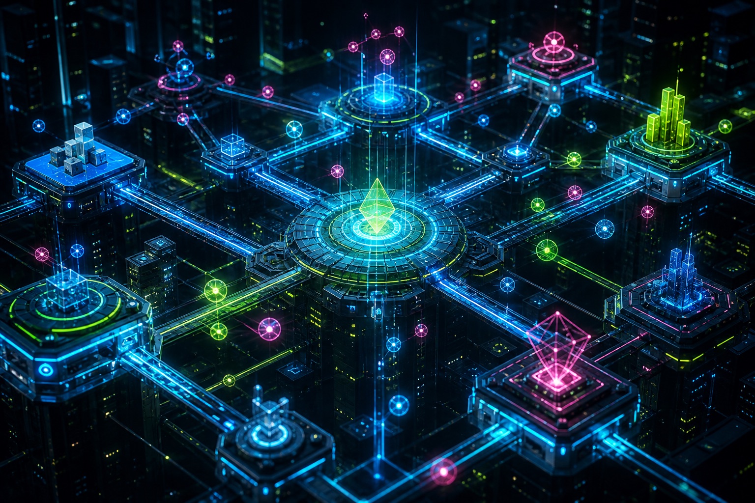 Netwerk van tokens en toepassingen binnen een blockchain-ecosysteem